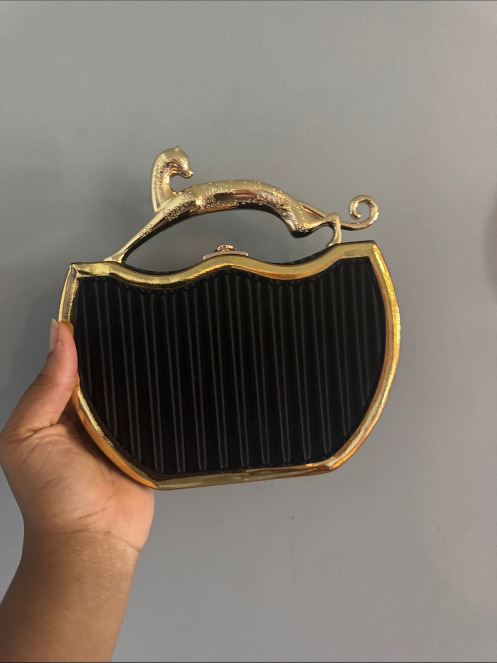 Gold Trim Black Evening Clutch Handbag